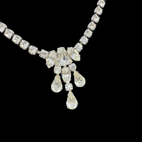 Vintage Statement Necklace Clear Rhinestones - Picture 6 of 8